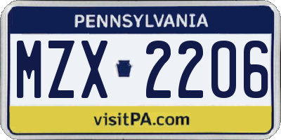 PA license plate MZX2206