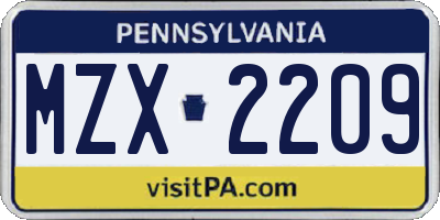 PA license plate MZX2209