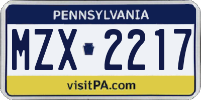 PA license plate MZX2217