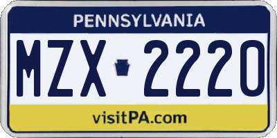 PA license plate MZX2220