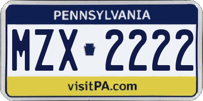 PA license plate MZX2222
