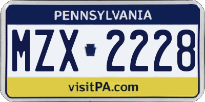 PA license plate MZX2228