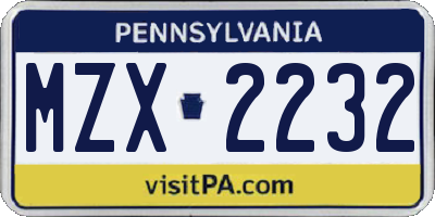 PA license plate MZX2232