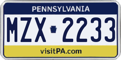 PA license plate MZX2233