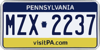 PA license plate MZX2237
