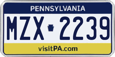 PA license plate MZX2239