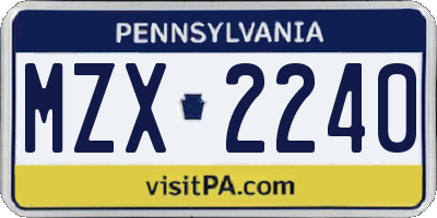 PA license plate MZX2240