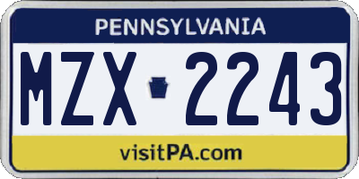 PA license plate MZX2243