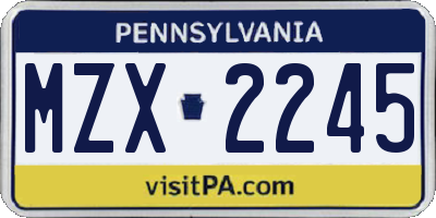 PA license plate MZX2245