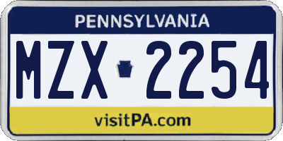 PA license plate MZX2254