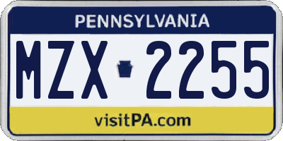 PA license plate MZX2255
