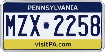 PA license plate MZX2258