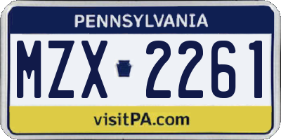 PA license plate MZX2261