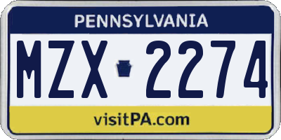 PA license plate MZX2274