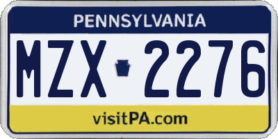 PA license plate MZX2276