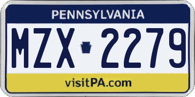 PA license plate MZX2279