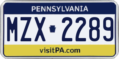 PA license plate MZX2289