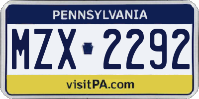 PA license plate MZX2292