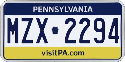 PA license plate MZX2294