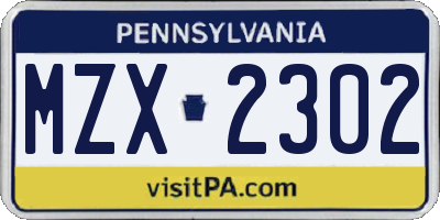 PA license plate MZX2302