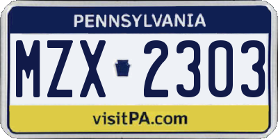 PA license plate MZX2303