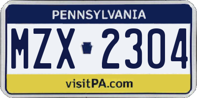 PA license plate MZX2304