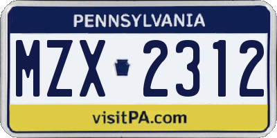 PA license plate MZX2312