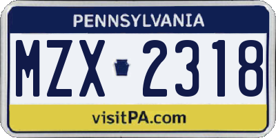 PA license plate MZX2318