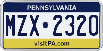 PA license plate MZX2320