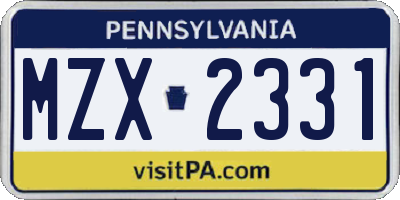 PA license plate MZX2331