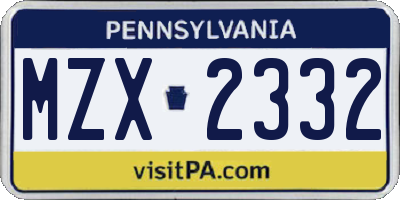 PA license plate MZX2332