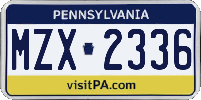 PA license plate MZX2336