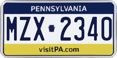 PA license plate MZX2340