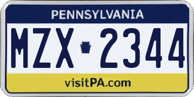 PA license plate MZX2344