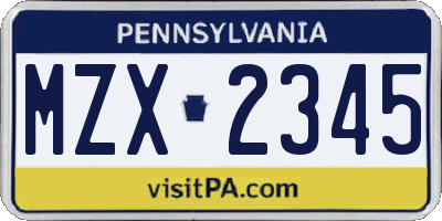PA license plate MZX2345