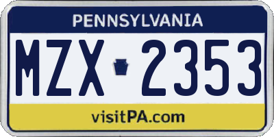 PA license plate MZX2353