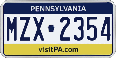 PA license plate MZX2354