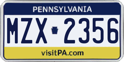 PA license plate MZX2356