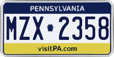 PA license plate MZX2358