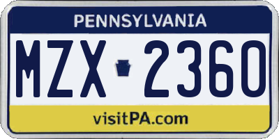 PA license plate MZX2360