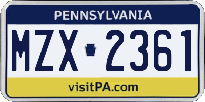 PA license plate MZX2361
