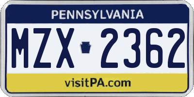 PA license plate MZX2362
