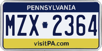 PA license plate MZX2364