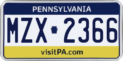 PA license plate MZX2366