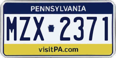 PA license plate MZX2371