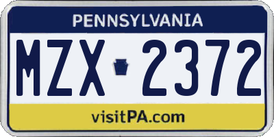 PA license plate MZX2372