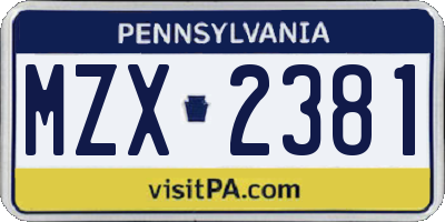 PA license plate MZX2381