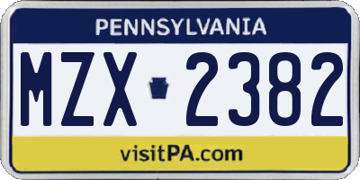 PA license plate MZX2382