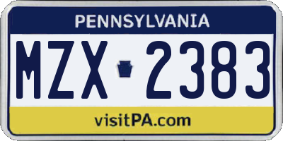 PA license plate MZX2383