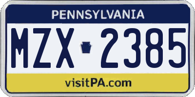 PA license plate MZX2385